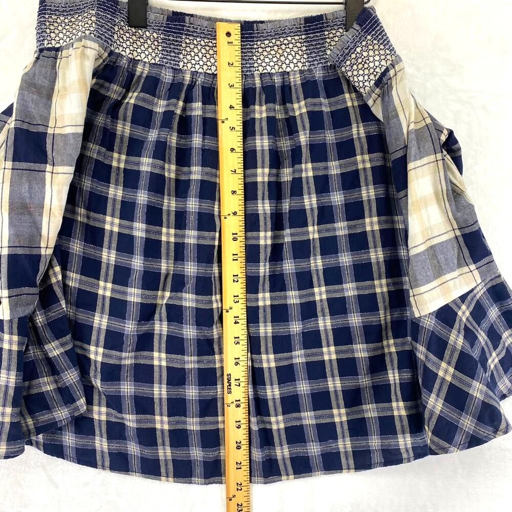 Ann Taylor Loft Women's Blue Plaid Off-the-Shoulder Blouse Flared Sleeves Sz L - Picture 7 of 7